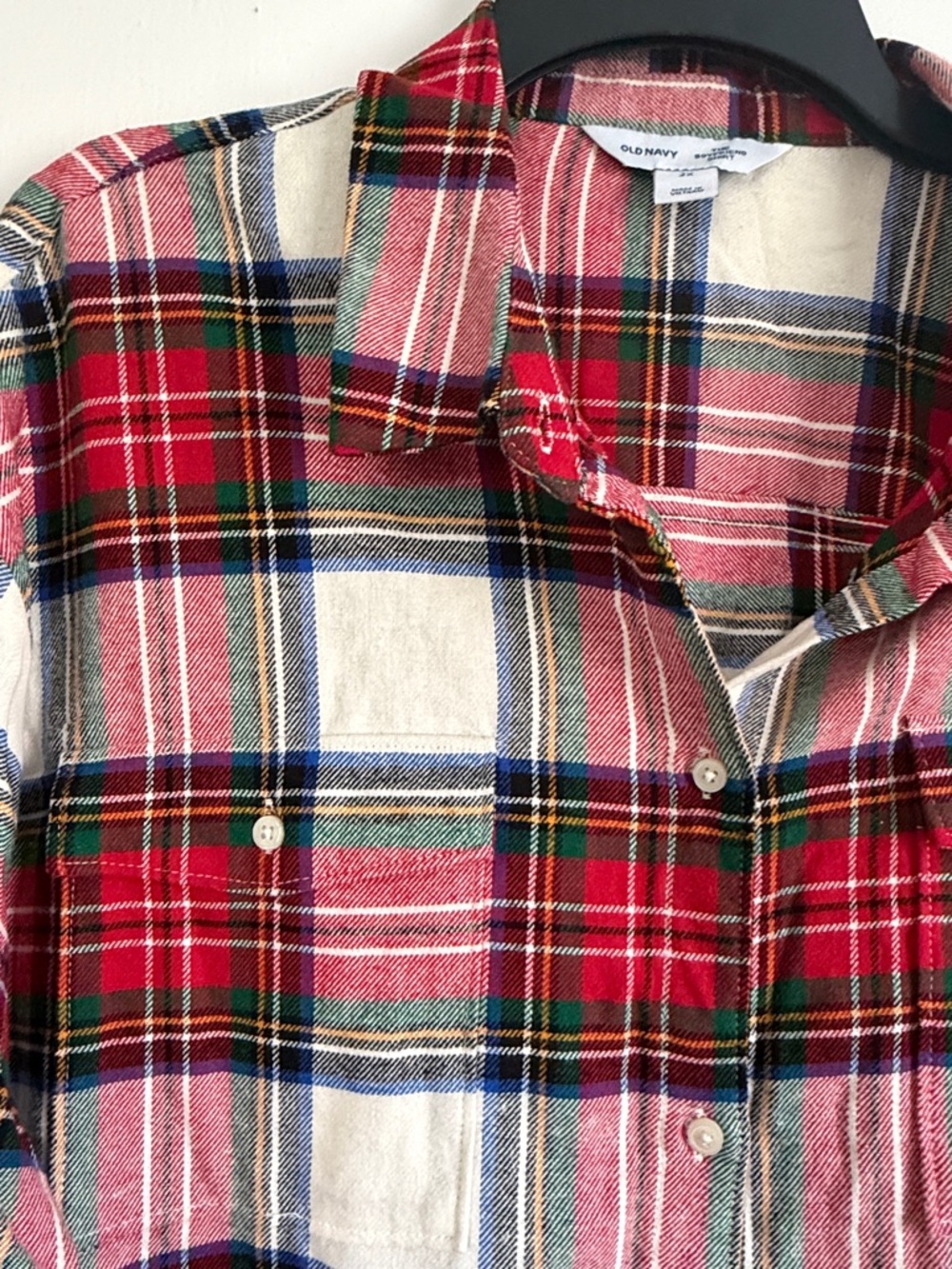 Old Navy Red, Cream & Green Plaid Boyfriend Shirt - Picture 3 of 5
